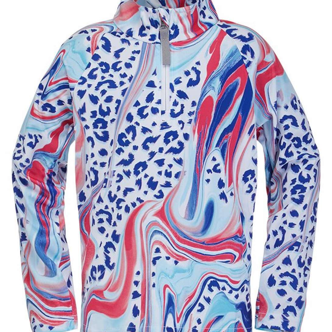 Spyder Bitsy Girls Reflect Zip Turtleneck 2022 - A white turtleneck with a silver zipper and reflective details on the front.