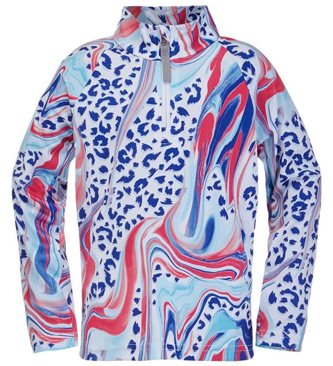 Spyder Bitsy Girls Reflect Zip Turtleneck 2022 - A white turtleneck with a silver zipper and reflective details on the front.