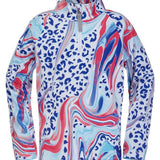 Spyder Bitsy Girls Reflect Zip Turtleneck 2022 - A white turtleneck with a silver zipper and reflective details on the front.