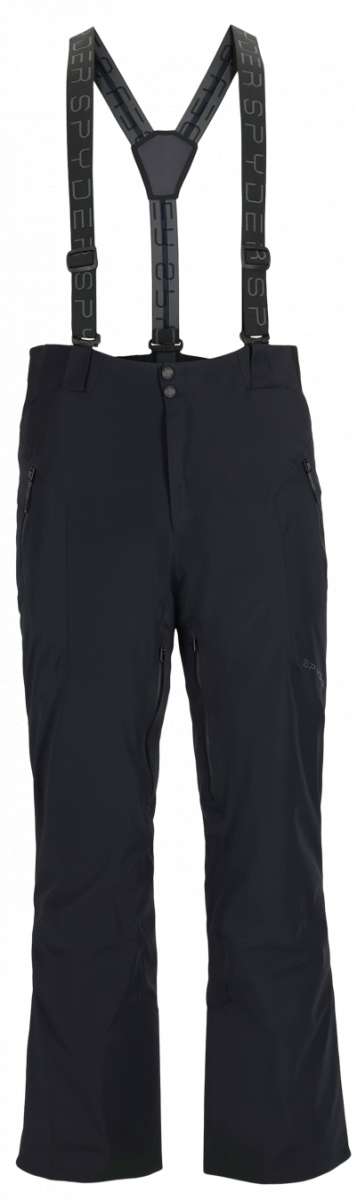 Spyder Bormio GORE-TEX Insulated Pant 2023 - Black ski pants with a subtle pattern of thin white lines on the side pockets and black hardware.