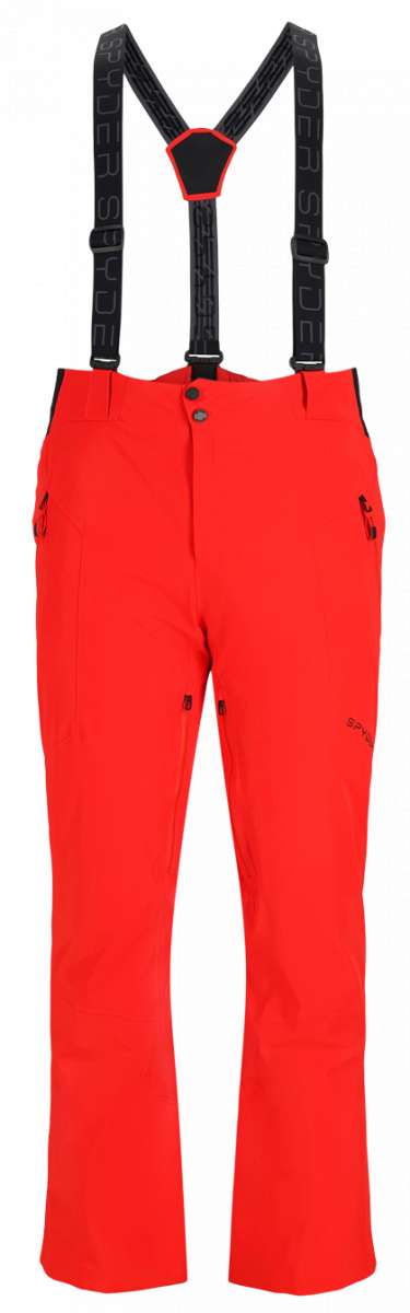 Spyder Bormio GORE-TEX Insulated Pant 2023 - Black ski pants with a subtle pattern of thin white lines on the side pockets and black zippers.