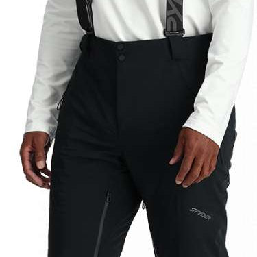 Spyder Bormio GORE-TEX Insulated Pant 2024 - Black ski pants with a subtle logo on the left thigh and adjustable straps at the waist.