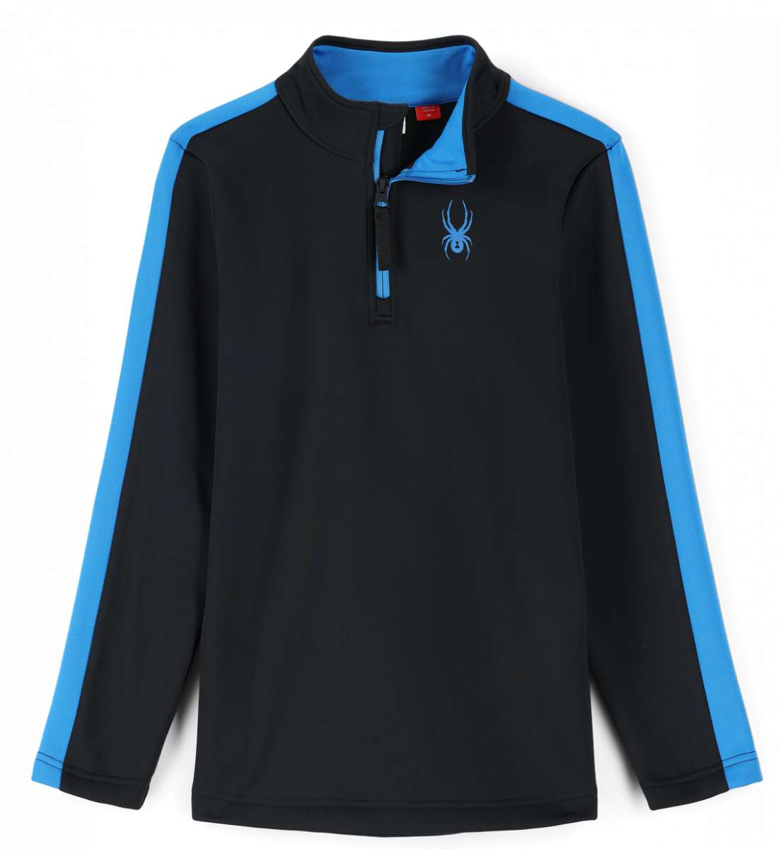 Spyder Boys Base 1/4 Zip Turtle Neck 2023 - A black turtle neck with a blue zipper and a small logo on the left chest area.