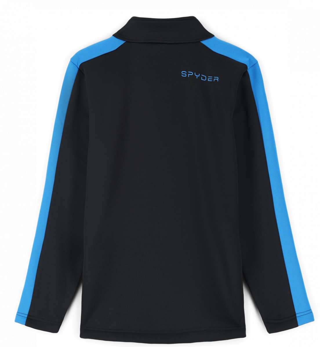 Spyder Boys Base 1/4 Zip Turtle Neck 2023 - A black turtle neck with blue accents on the shoulders and chest.