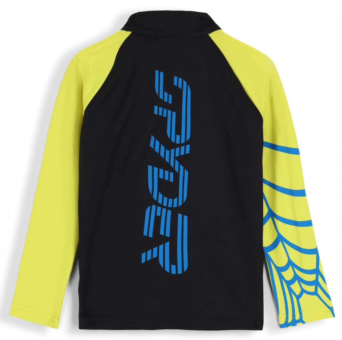 Spyder Boys Bitsy Bug Zip Turtle Neck 2023 - A black turtle neck with a zip closure and a small, blue bug design on the front.