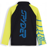 Spyder Boys Bitsy Bug Zip Turtle Neck 2023 - A black turtle neck with a zip closure and a small, blue bug design on the front.