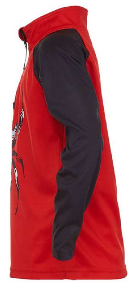 Spyder Boys Bitsy Bug Zip Turtleneck 2022 - A red zip-up turtleneck with a black zipper and a small white bug graphic on the chest.