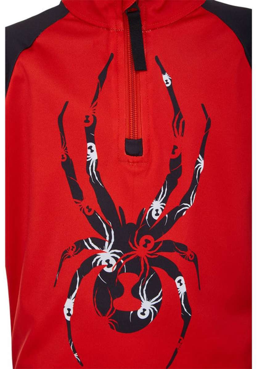 Spyder Boys Bitsy Bug Zip Turtleneck 2022 - A red turtleneck with a black zipper and a white bug design on the front.