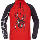 Spyder Boys Bitsy Bug Zip Turtleneck 2022 - A red turtleneck with a large black and white bug design on the front.