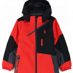 Spyder Boys Challenger Insulated Jacket 2023 - A red, black and grey jacket with a spider logo on the left chest.