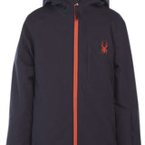 Spyder Boys Chief Insulated Jacket 2023 - A navy blue jacket with a red zipper and embroidered logo on the left chest.