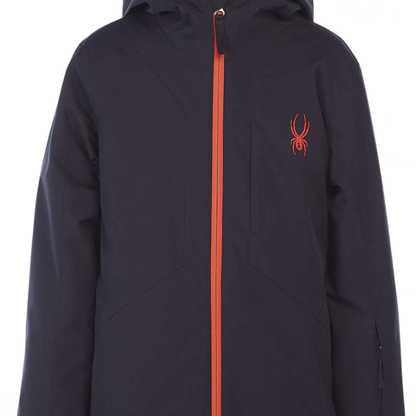 Spyder Boys Chief Insulated Jacket 2023 - A navy blue jacket with a red zipper and embroidered logo on the left chest.