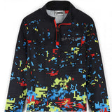 Spyder Boys Digital Zip Turtle Neck 2023 - A black turtle neck with a digital pixelated pattern of blue, red and yellow squares.
