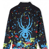 Spyder Boys Digital Zip Turtle Neck 2023 - A black turtle neck with a pixelated digital design featuring red, blue and yellow accents.