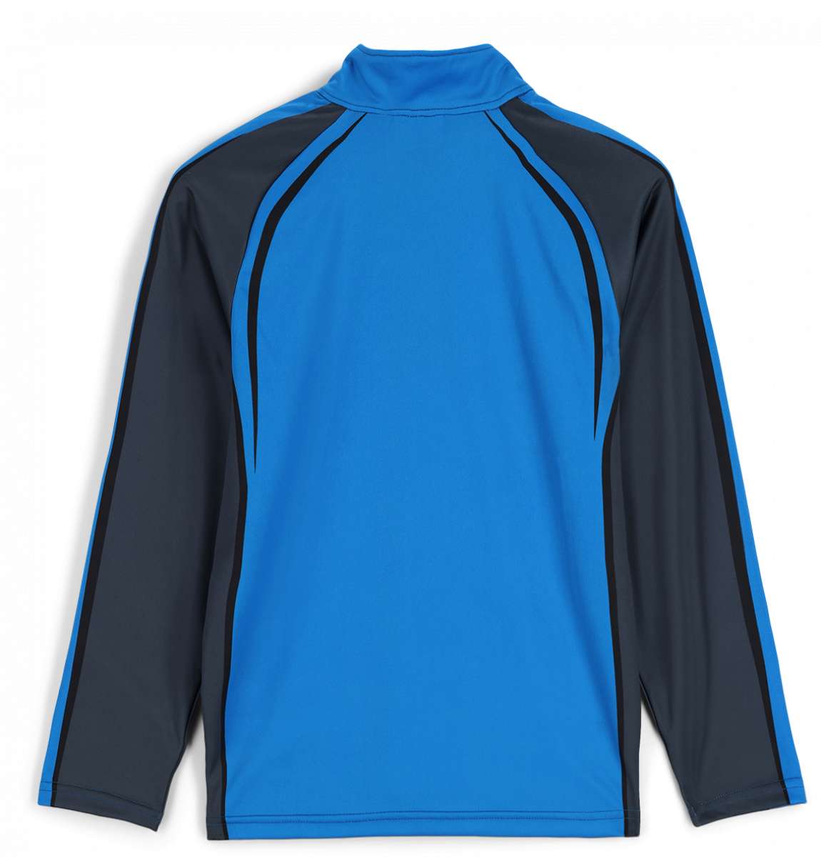 Spyder Boys Downhill Zip Turtle Neck 2023 - A blue and black downhill zip turtle neck with a white Spyder logo on the chest.