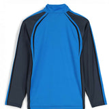 Spyder Boys Downhill Zip Turtle Neck 2023 - A blue and black downhill zip turtle neck with a white Spyder logo on the chest.