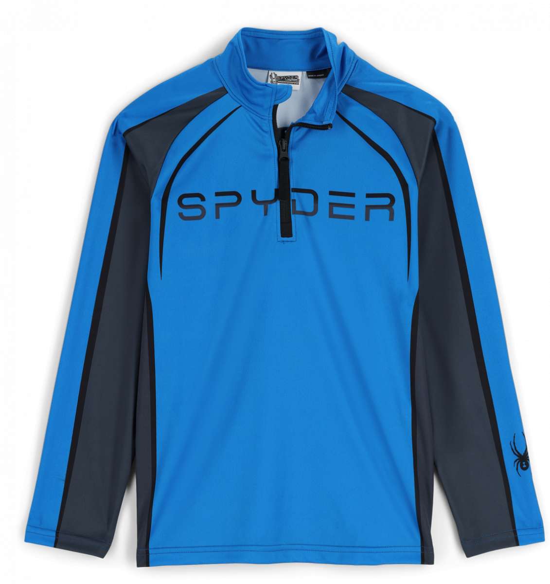 Spyder Boys Downhill Zip Turtle Neck 2023 - A blue and black zip-up turtle neck with a high collar, featuring a zipper down the front.
