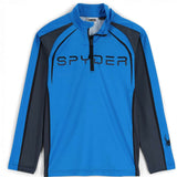 Spyder Boys Downhill Zip Turtle Neck 2023 - A blue and black zip-up turtle neck with a high collar, featuring a zipper down the front.