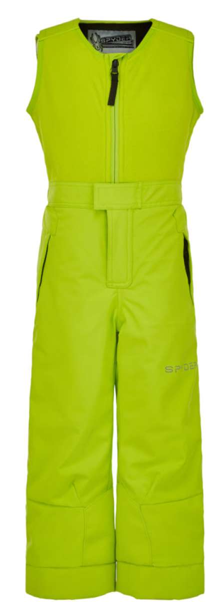 Spyder Boys Expedition Pant 2022 - A neon green snow pant with a black zipper and belt loops on the waistband.