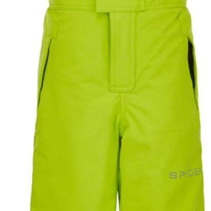 Spyder Boys Expedition Pant 2022 - A neon green snow pant with a black zipper and belt loops on the waistband.