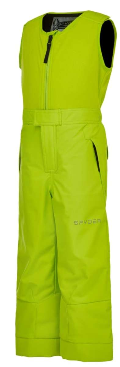 Spyder Boys Expedition Pant 2022 - Lime green snow pants with black hardware, featuring a belt and zippered pockets.