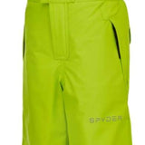 Spyder Boys Expedition Pant 2022 - Lime green snow pants with black hardware, featuring a belt and zippered pockets.