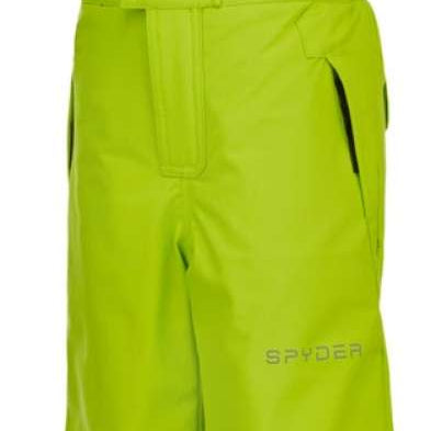 Spyder Boys Expedition Pant 2022 - Lime green snow pants with black hardware, featuring a belt and zippered pockets.