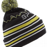 Spyder Boys Icebox Beanie 2023 - A black beanie with a neon green and white zig-zag pattern on the front.