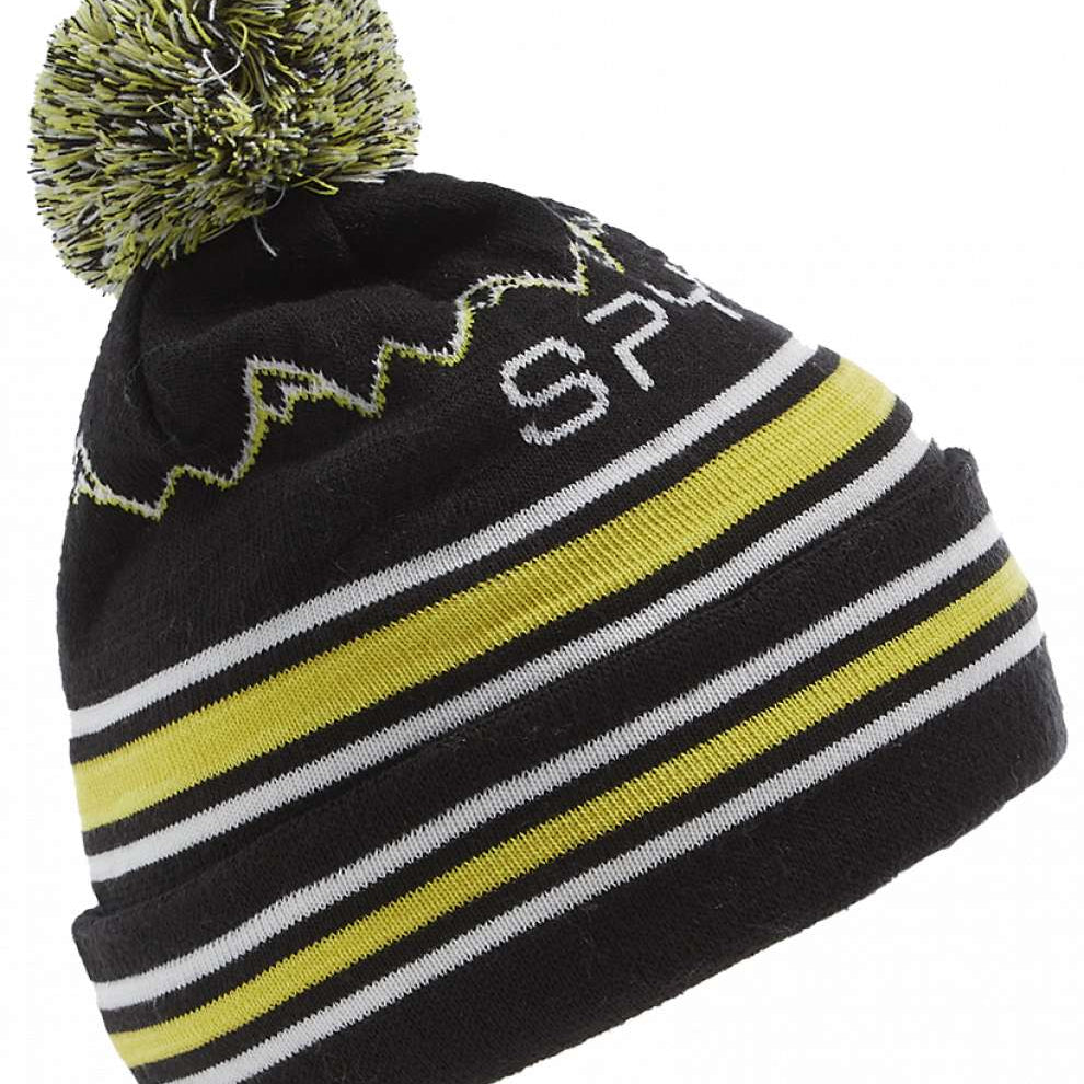 Spyder Boys Icebox Beanie 2023 - A black beanie with a neon green and white zig-zag pattern on the front.