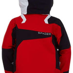 Spyder Boys Leader Insulated Jacket 2022 - A red jacket with black and white accents, featuring a hood and zippered pockets.
