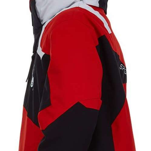 Spyder Boys Leader Insulated Jacket 2022 - A red jacket with black and white accents, featuring a hood and zippered pockets.