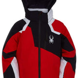 Spyder Boys Leader Insulated Jacket 2022 - A red, black and white jacket with a spider logo on the left chest area.
