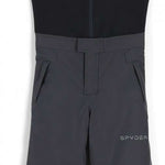Spyder Boys Mini Expedition Pant 2023 - Black snow pants with a white logo on the left thigh and gray accents around the waistband.