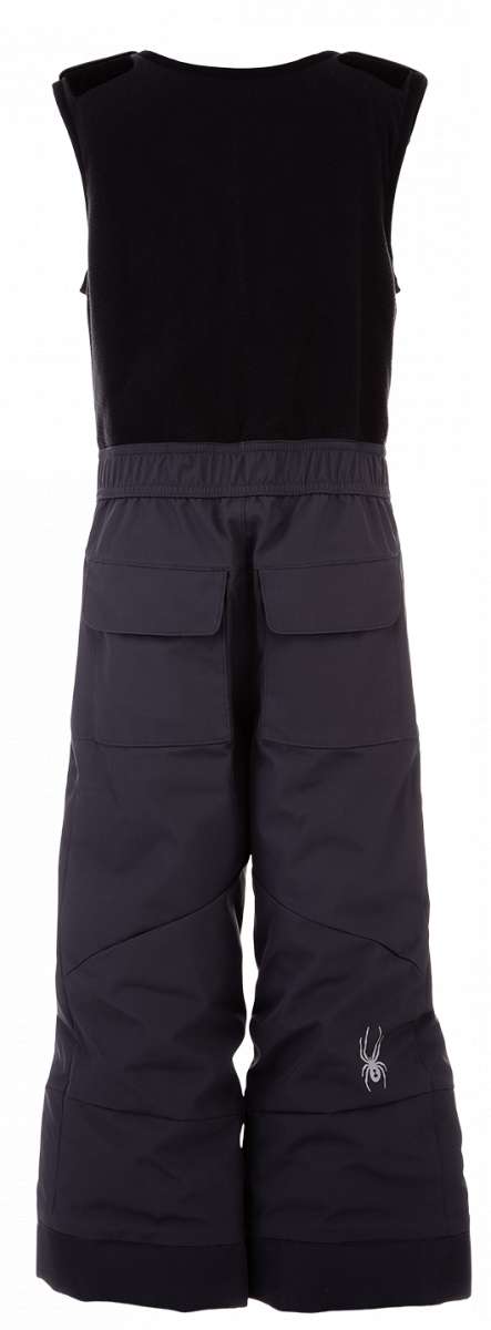 Spyder Boys Mini Expedition Pant 2023 - Black snow pants with a white logo on the left leg.