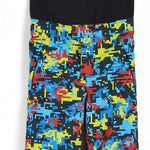 Spyder Boys Mini Expedition Pant 2023 - Black snow pants with a pixelated pattern of blue, red and yellow shapes.