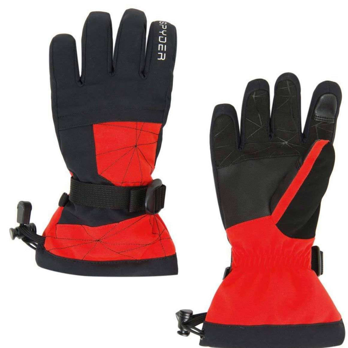 Spyder Boys Overweb Glove 2022 - A pair of black gloves with a webbed pattern on the back and fingers, featuring a strap closure at the wrist.