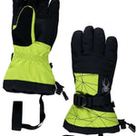 Spyder Boys Overweb Glove 2022 - A neon green glove with a black palm and thumb, featuring a webbed pattern on the back of the hand.