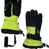 Spyder Boys Overweb Glove 2022 - A neon green glove with a black palm and thumb, featuring a webbed pattern on the back of the hand.
