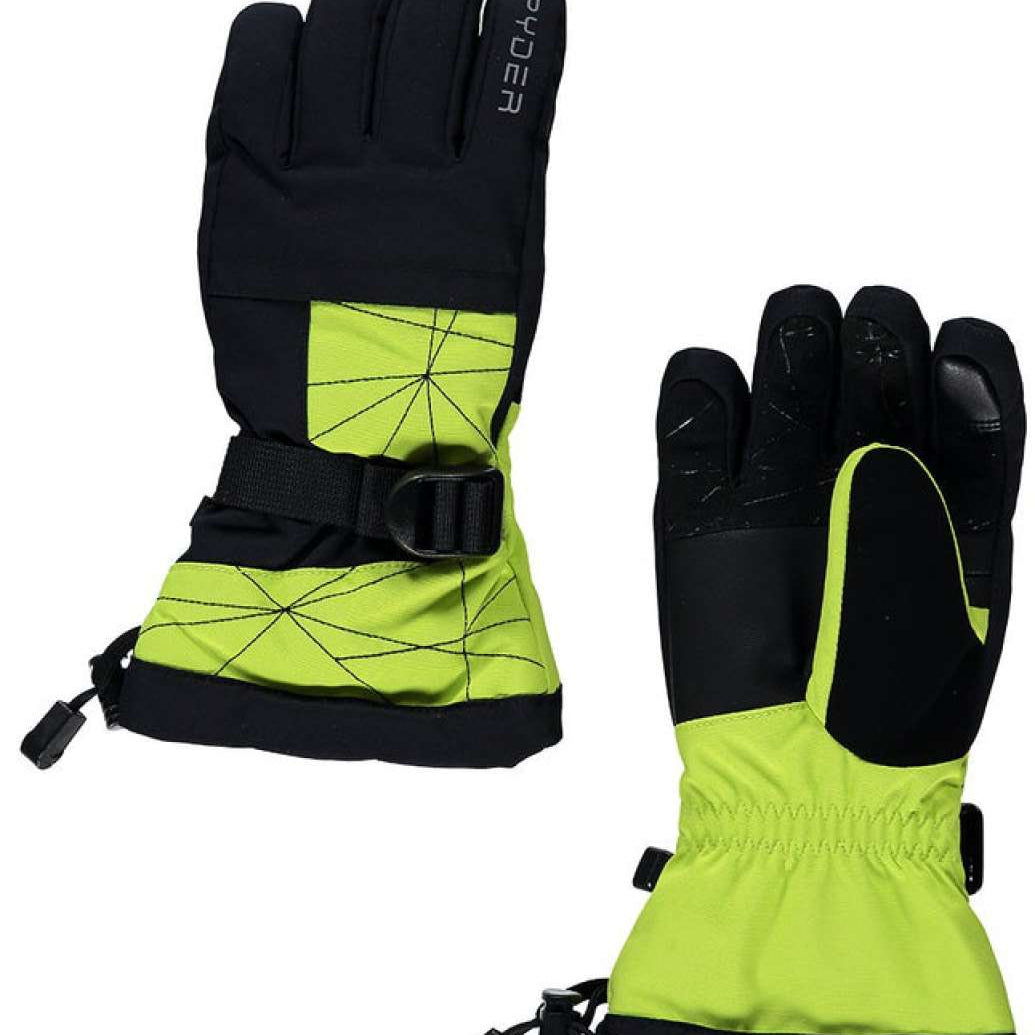 Spyder Boys Overweb Glove 2022 - A neon green glove with a geometric pattern on the wrist strap and black accents.