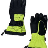 Spyder Boys Overweb Glove 2022 - A neon green glove with a geometric pattern on the wrist strap and black accents.