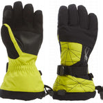 Spyder Boys Overweb Glove 2023 - A neon yellow glove with a black palm and thumb, featuring a webbed pattern on the back of the hand.