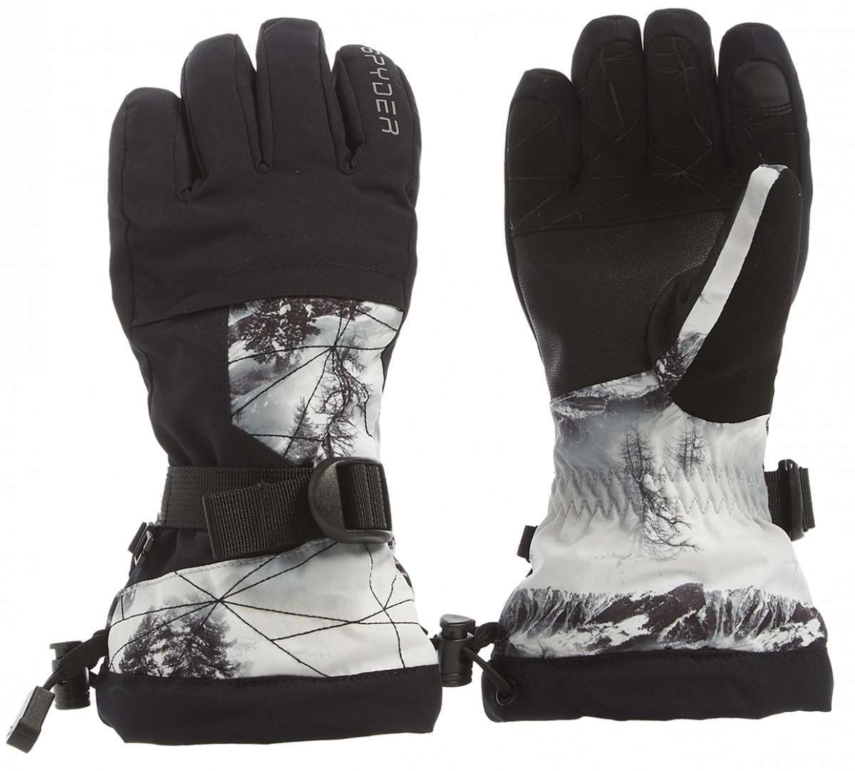 Spyder Boys Overweb Glove 2023 - A black glove with a white web pattern on the back of the hand and fingers.