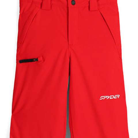 Spyder Boys Propulsion Insulated Pant 2024 - Red snow pants with black trim and adjustable straps on the back.