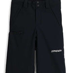 Spyder Boys Propulsion Insulated Pant 2024 - Black snow pants with adjustable straps and a white Spyder logo on the left leg.