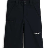 Spyder Boys Propulsion Insulated Pant 2024 - Black snow pants with adjustable straps and a white Spyder logo on the left leg.