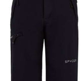 Spyder Boys Propulsion Insulated Pants 2022 - Black pants with white Spyder logo on left thigh and adjustable Velcro straps at waistband.