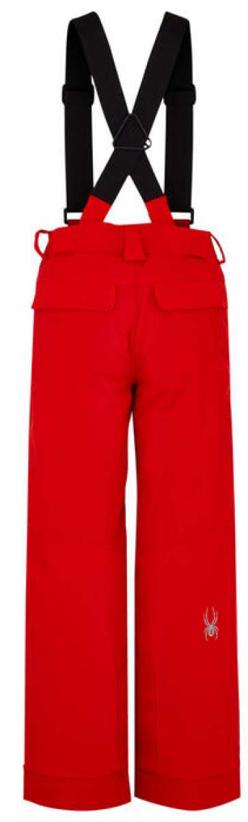 Spyder Boys Propulsion Insulated Pants 2022 - Red snow pants with adjustable straps and a white logo on the left leg.