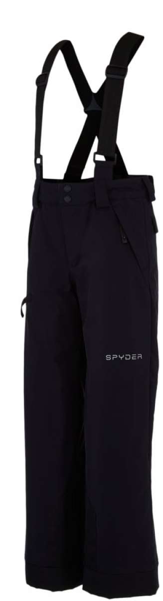 Spyder Boys Propulsion Insulated Pants 2022 - Black pants with adjustable straps and a white logo on the left leg.