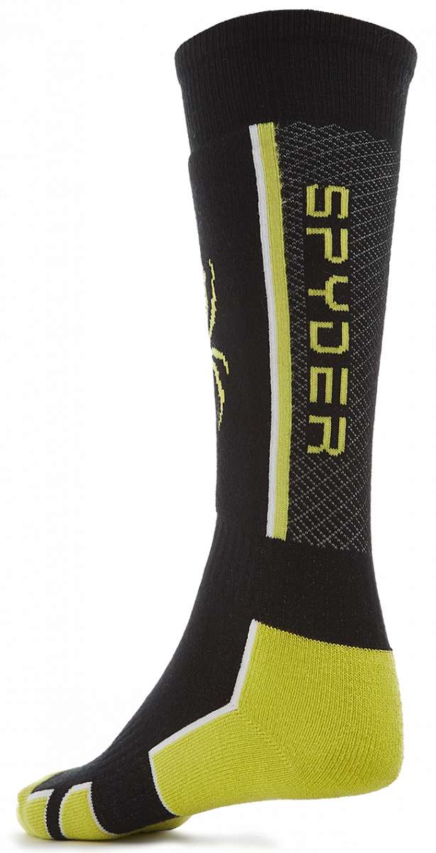 Spyder Boys Sweep Sock 2023 - Black socks with yellow accents and a white stripe on the top.