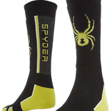 Spyder Boys Sweep Sock 2023 - Black socks with yellow accents and a spider logo on the top of one sock.